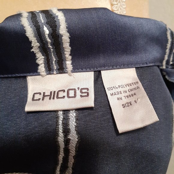 CHICO'S Classy Shiny Texture Blue and Silver Jacket Blazer - Size 1 (8 Medium) - Picture 8 of 11